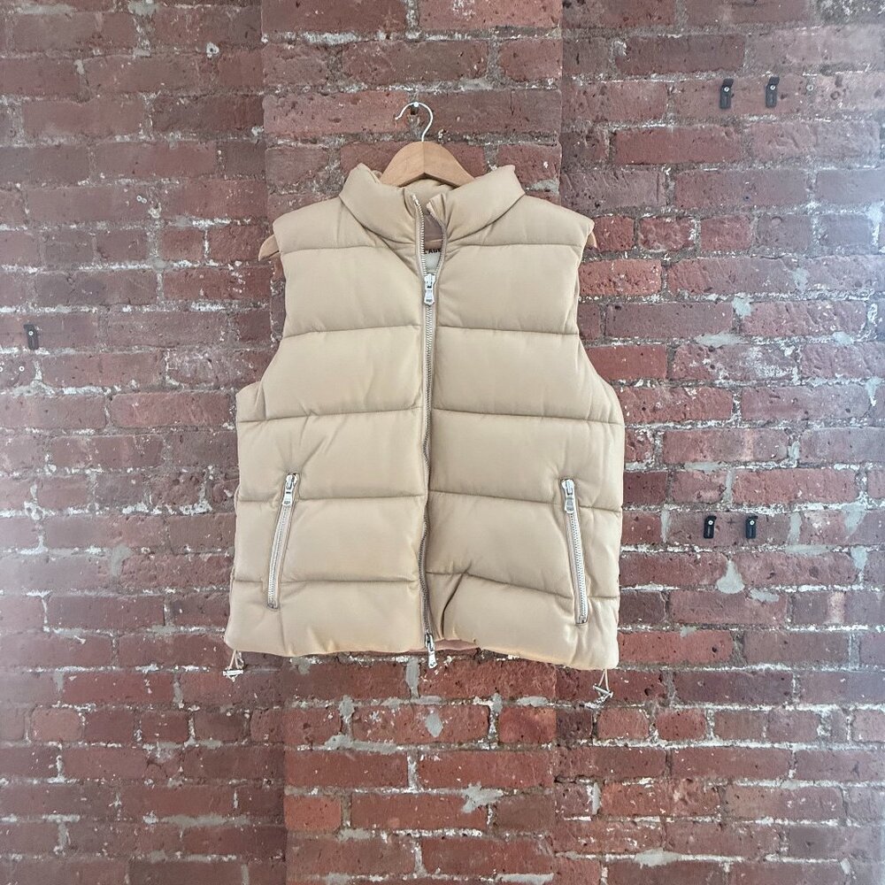 NWT L'AGENCE Tori Faux Leather Puffer Vest Almond - Large